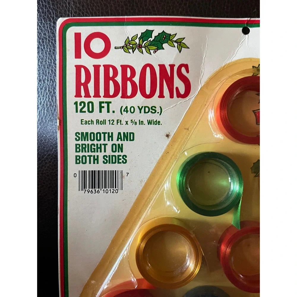 VTG 10 Rolls Ribbons 120 FT Smooth Bright Dispenser Pack Craft Holiday Decor NIB